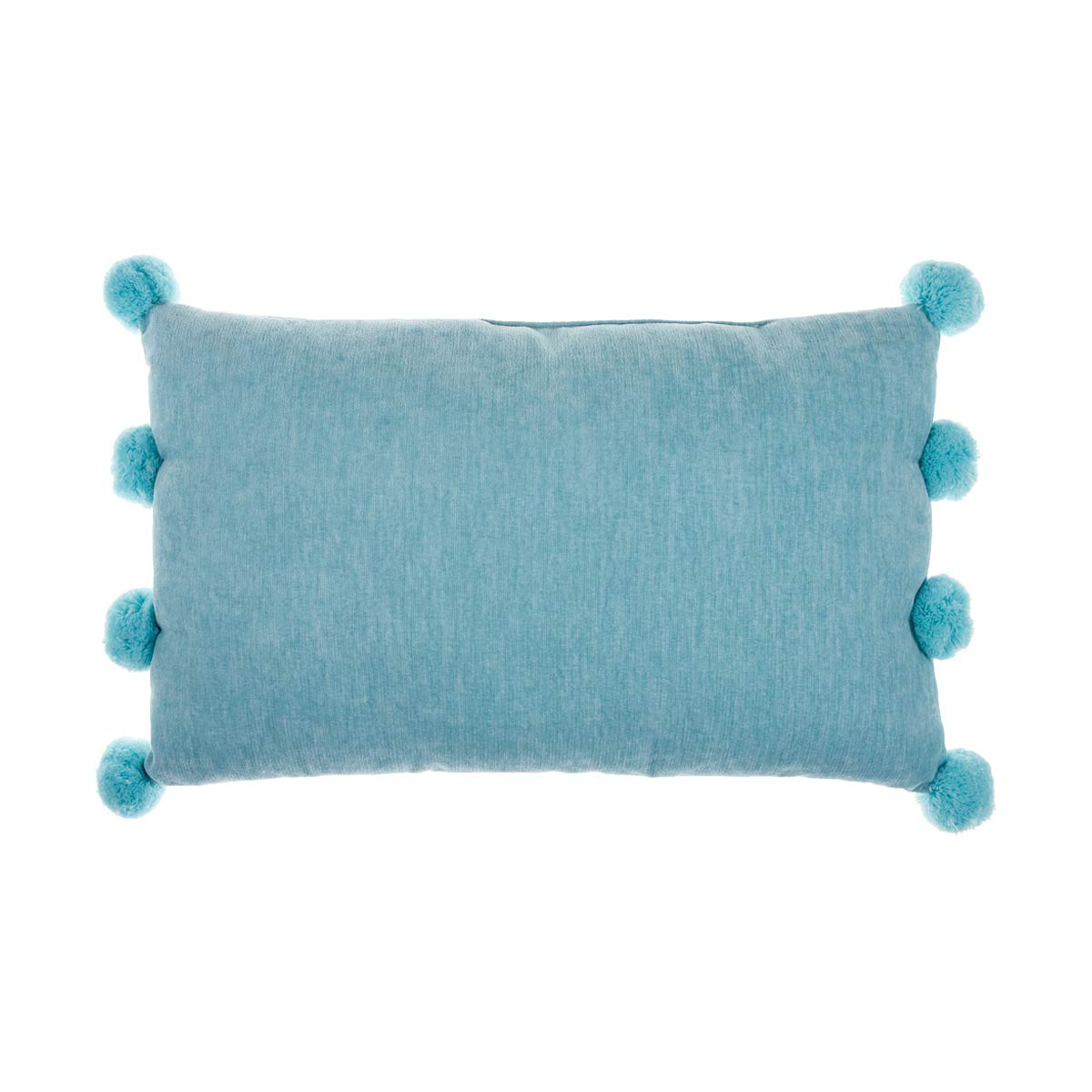 Aqua Haze Velvet Decorative Lumbar Pillow with Pom Poms