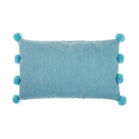 Aqua Haze Velvet Decorative Lumbar Pillow with Pom Poms