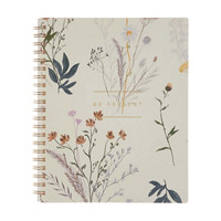 Gold Spiral White Watercolor Floral Journal, Large