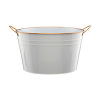 White Metal Ice Bucket with Gold Rimmed Handles