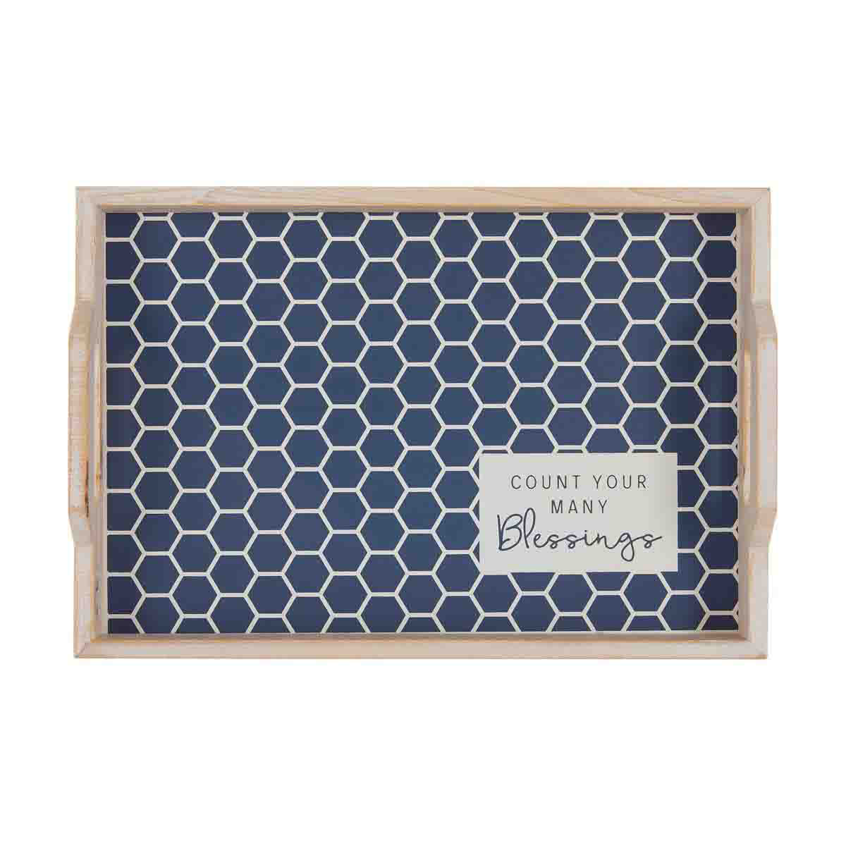 Decorative Wooden Tray with Blue Pattern, Small