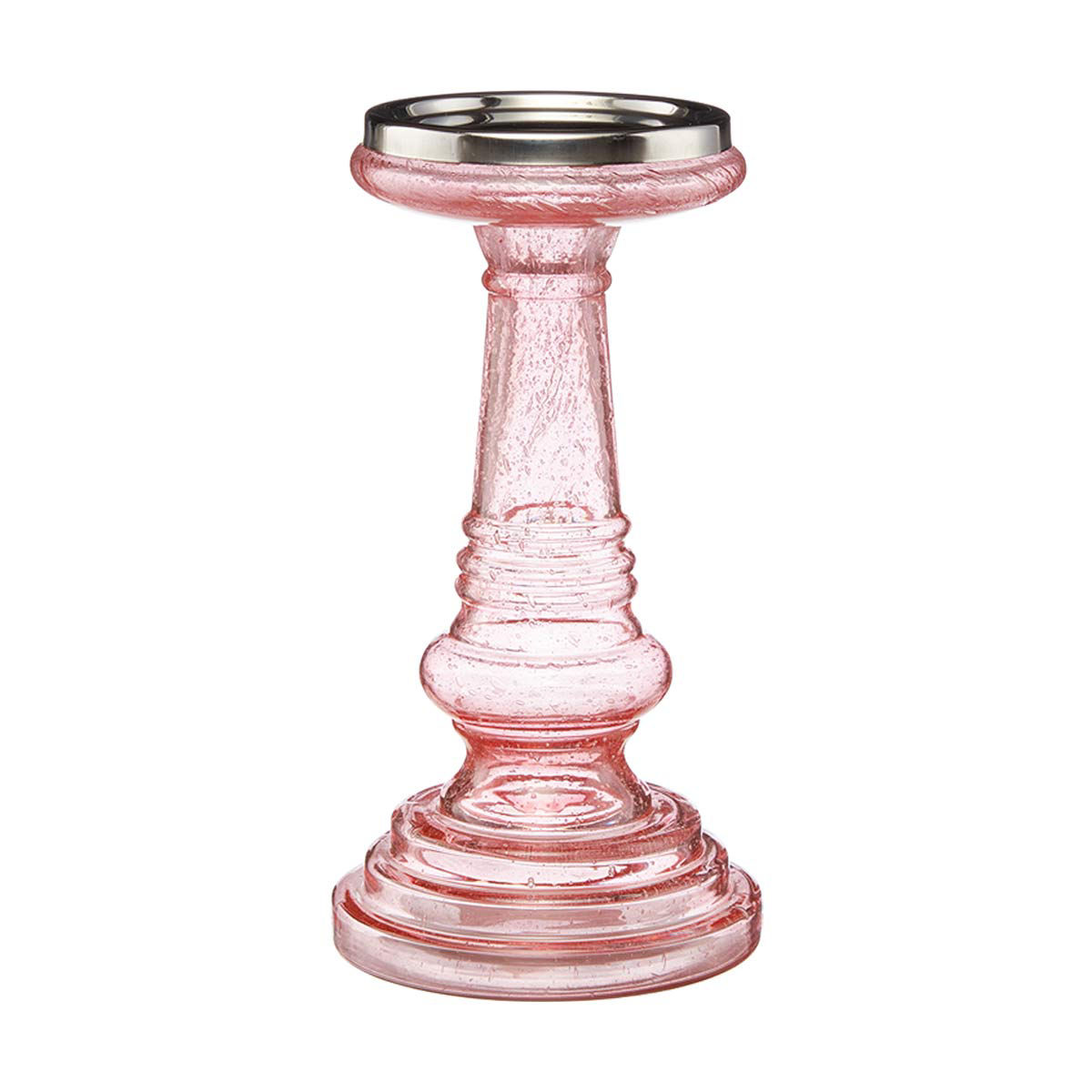 Pink Speckled Glass Pillar Candle Holder