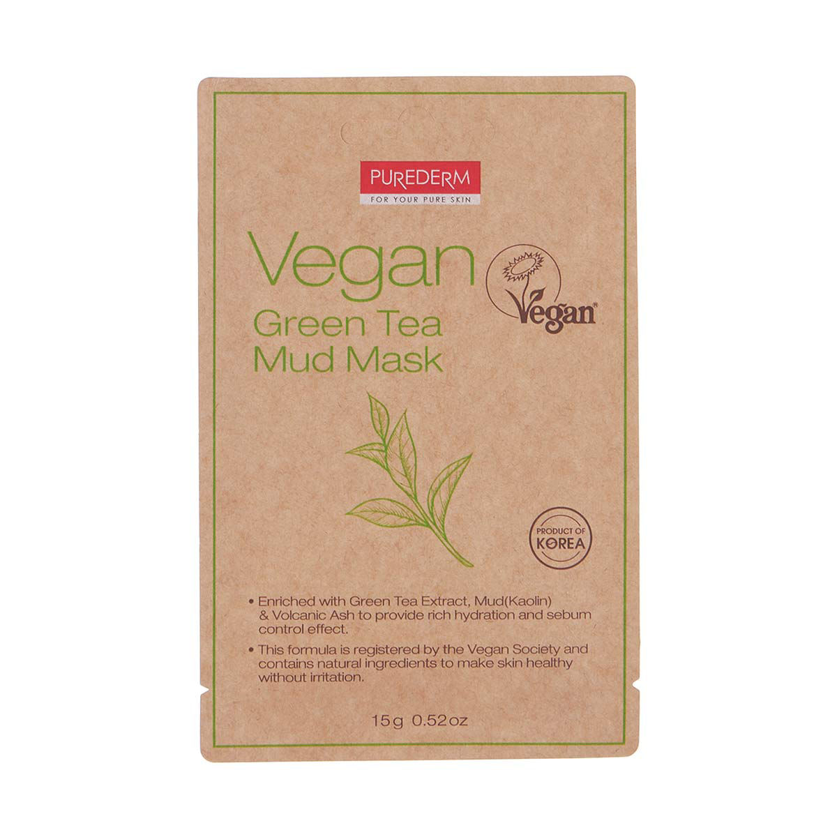 Purederm Vegan Green Tea Mud Mask, 15 g.