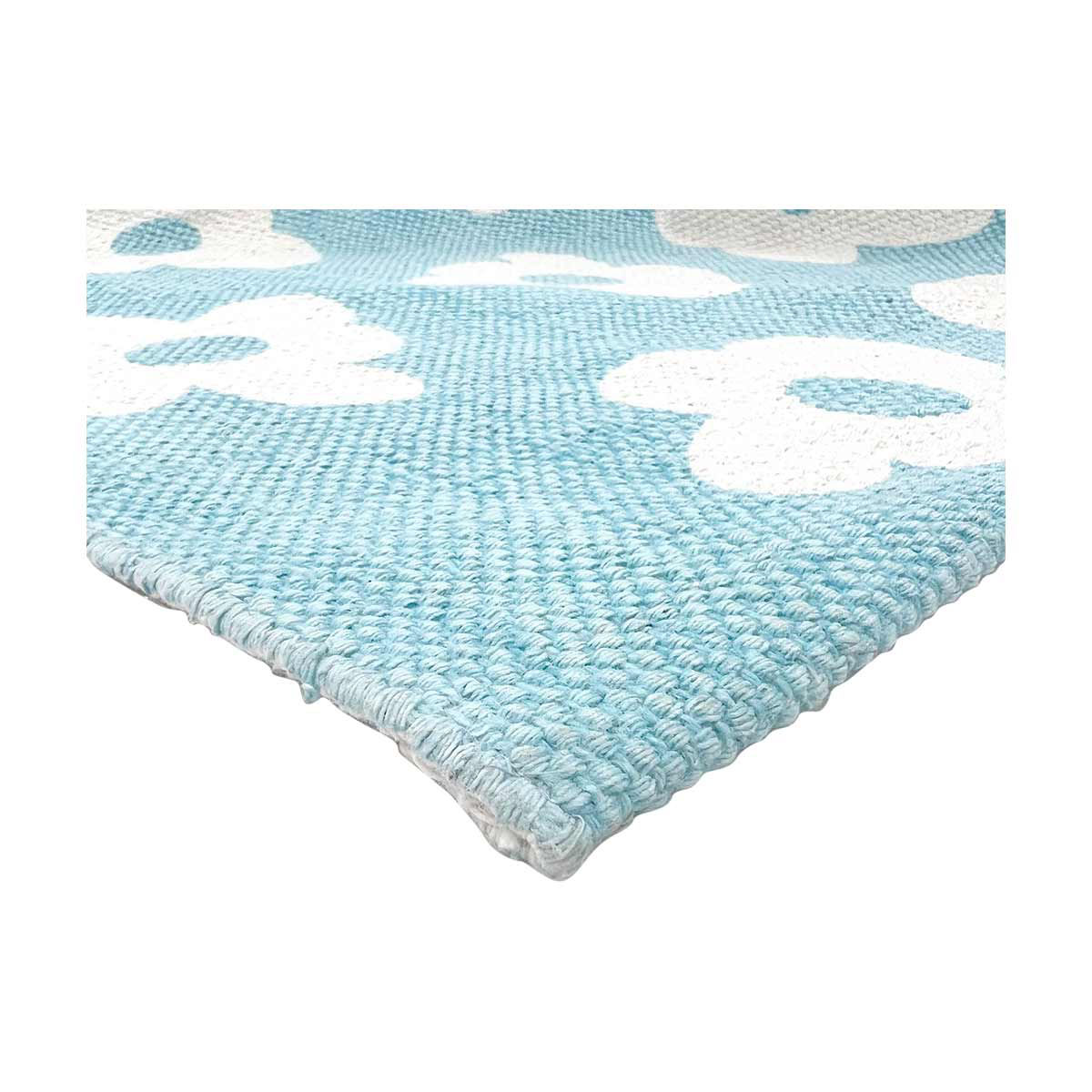 Blue Scatter Rug with White Flower Design