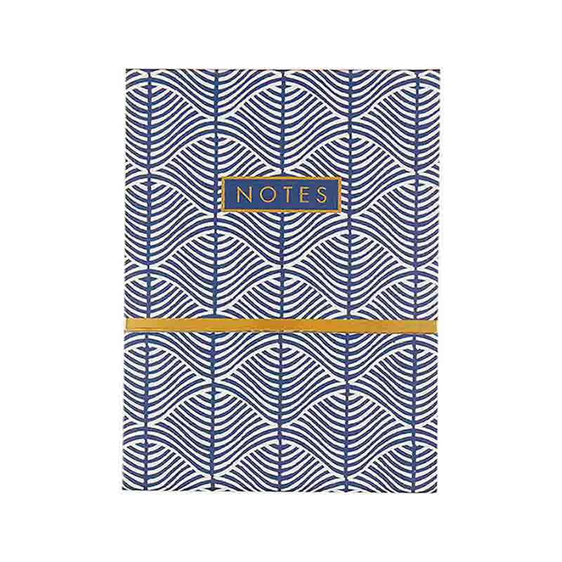 Indigo Wave Patterned Pocket Notepad with Elastic Closure