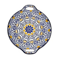 Blue and Gold Decorative Ceramic Side Plate with Handles