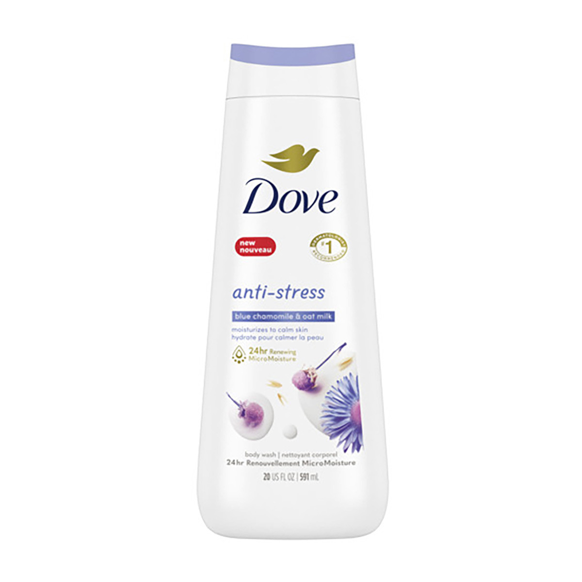 Dove Body Wash Anti-Stress Body Wash, Blue Chamomile & Oat Milk, 20 fl oz