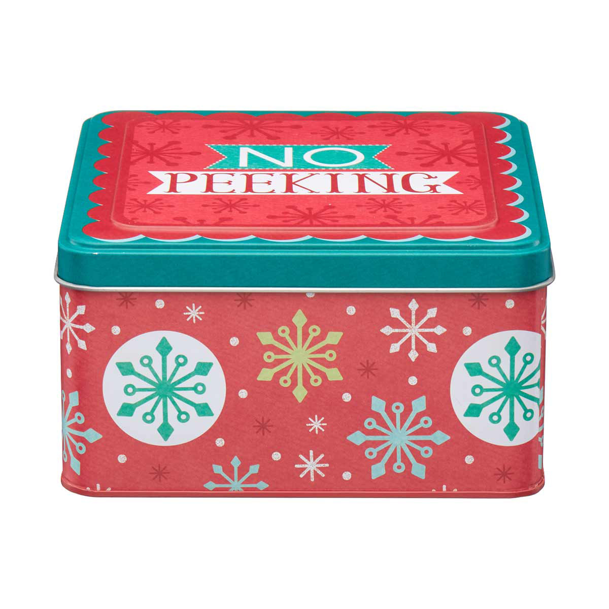 Square Embossed Christmas Tin with Lid, Small