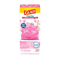 Glad ForceFlex MaxStrength Tall Kitchen Drawstring Trash Bags with Cherry Blossom Febreze, 13 gal,  20 ct