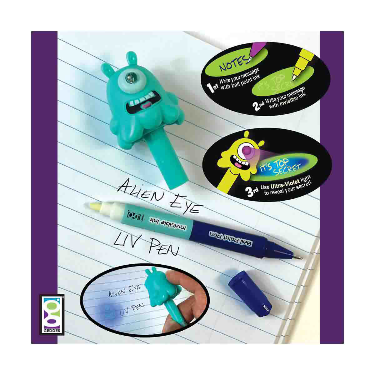 Magic Invisible Ball Ink Pen UV Light Secret Spy Desk Supply