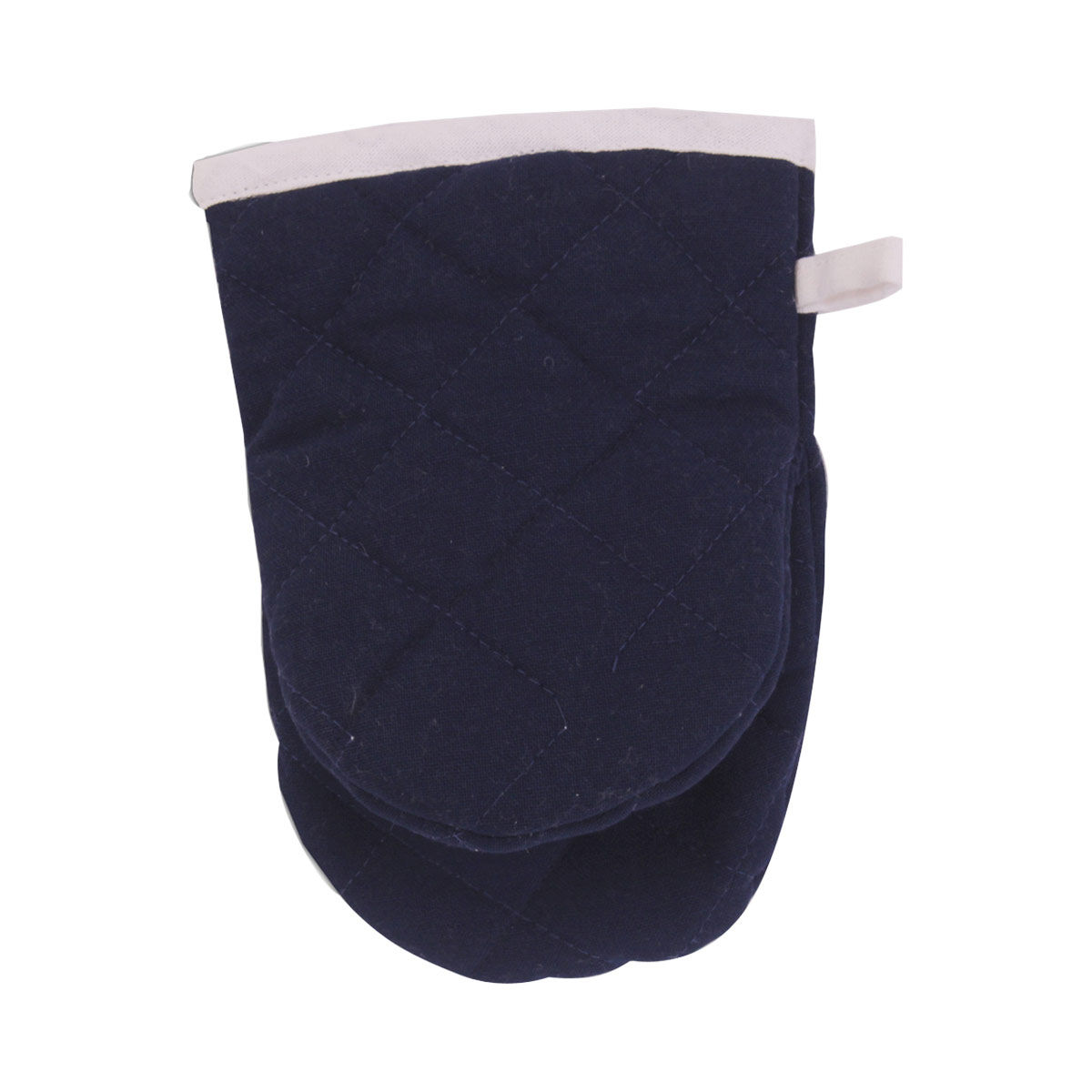 Molly Malou Double Oven Gloves - Quilted Cotton Heat Resistant Mitts, Butcher Stripe Navy Blue