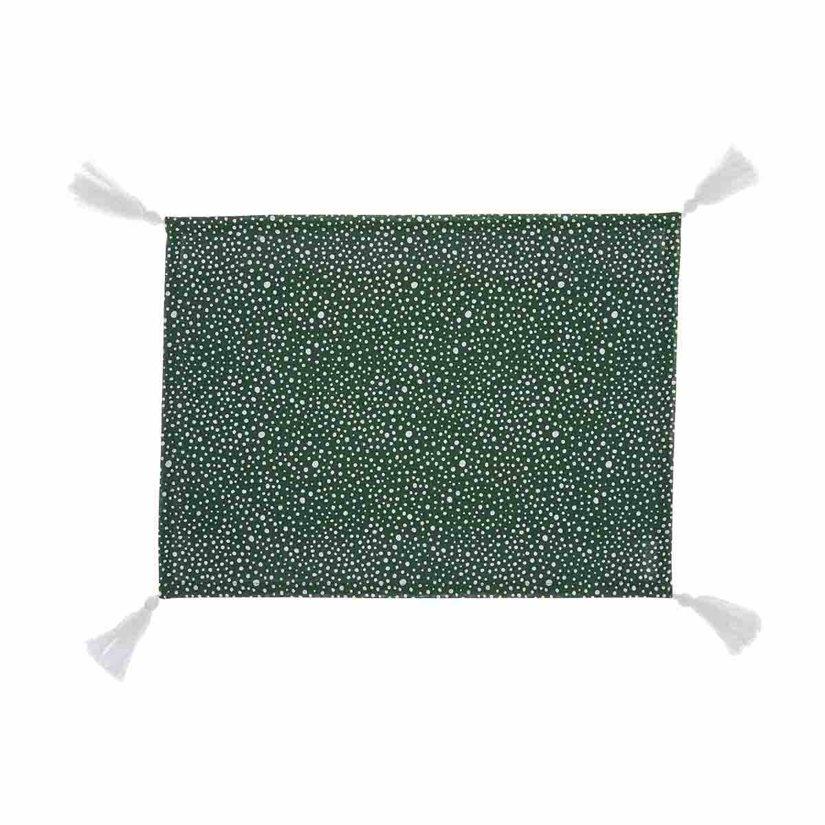 Green and White Dotted Placemat with Tassels