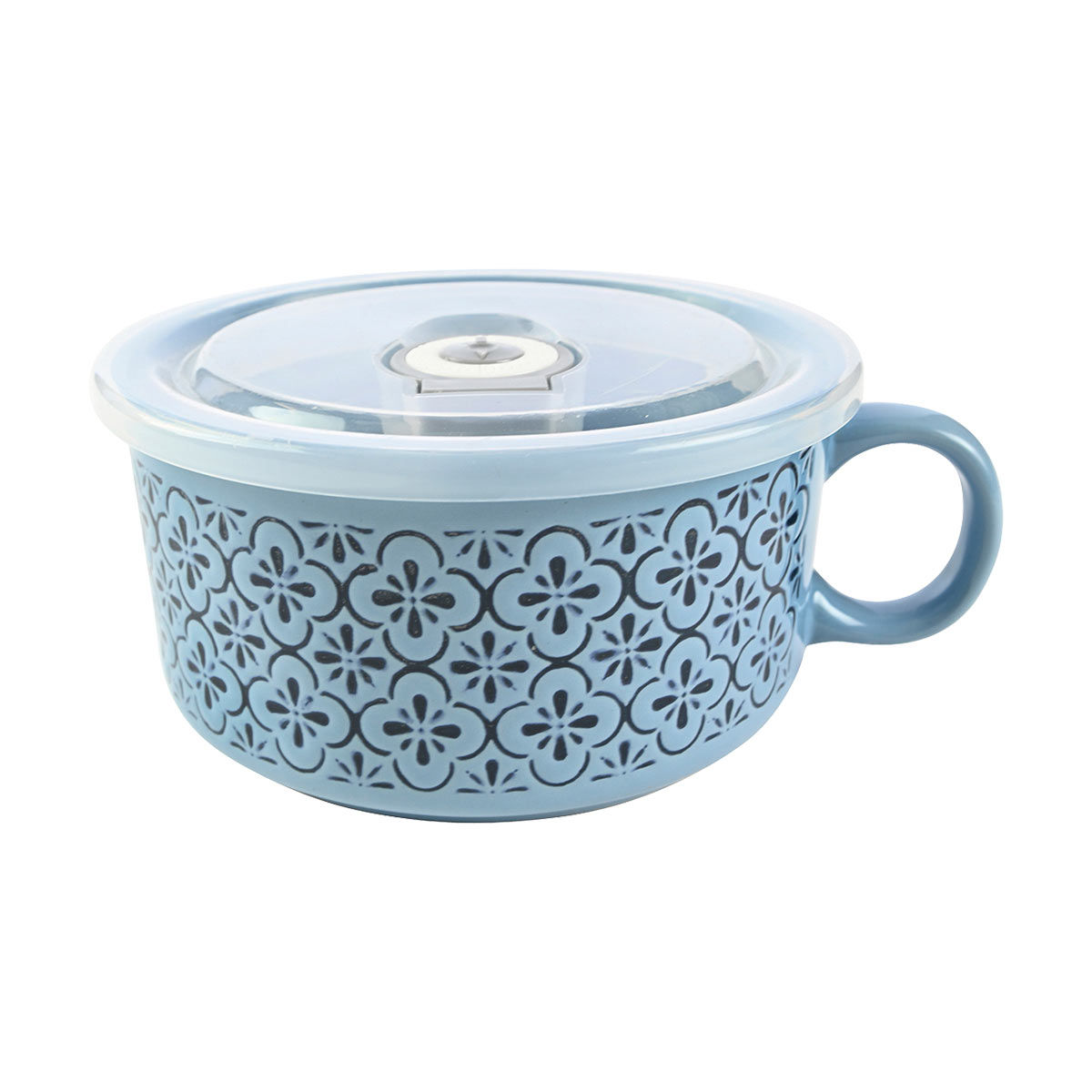 Embossed Ceramic Soup Mug with Lid