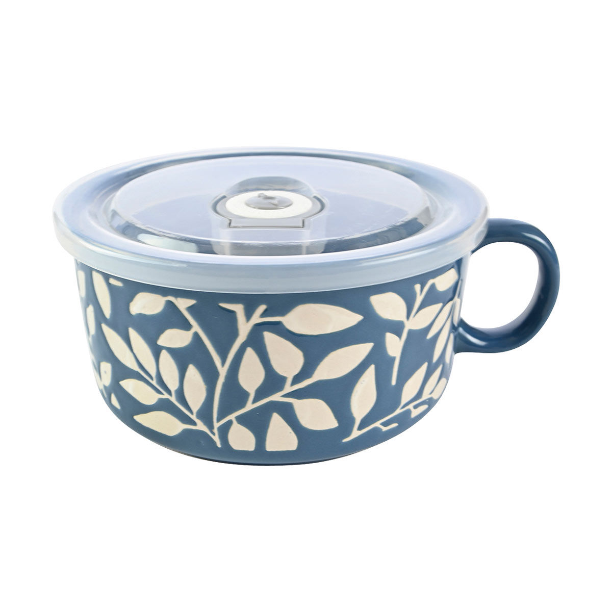 Embossed Ceramic Soup Mug with Lid