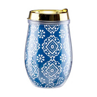 Blue Patterned Double Wall Stainless Steel Wine Tumbler with Lid