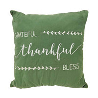 'Grateful Thankful Bless' Decorative Square Green Pillow, 18