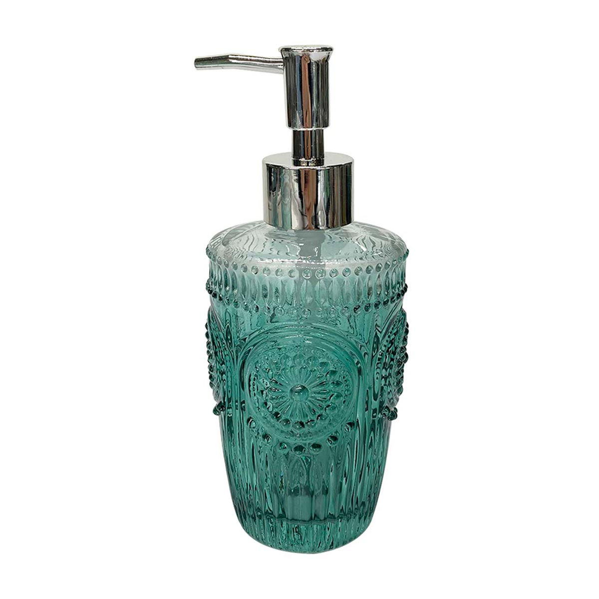 Embossed Vintage Glass Soap Dispenser, Teal