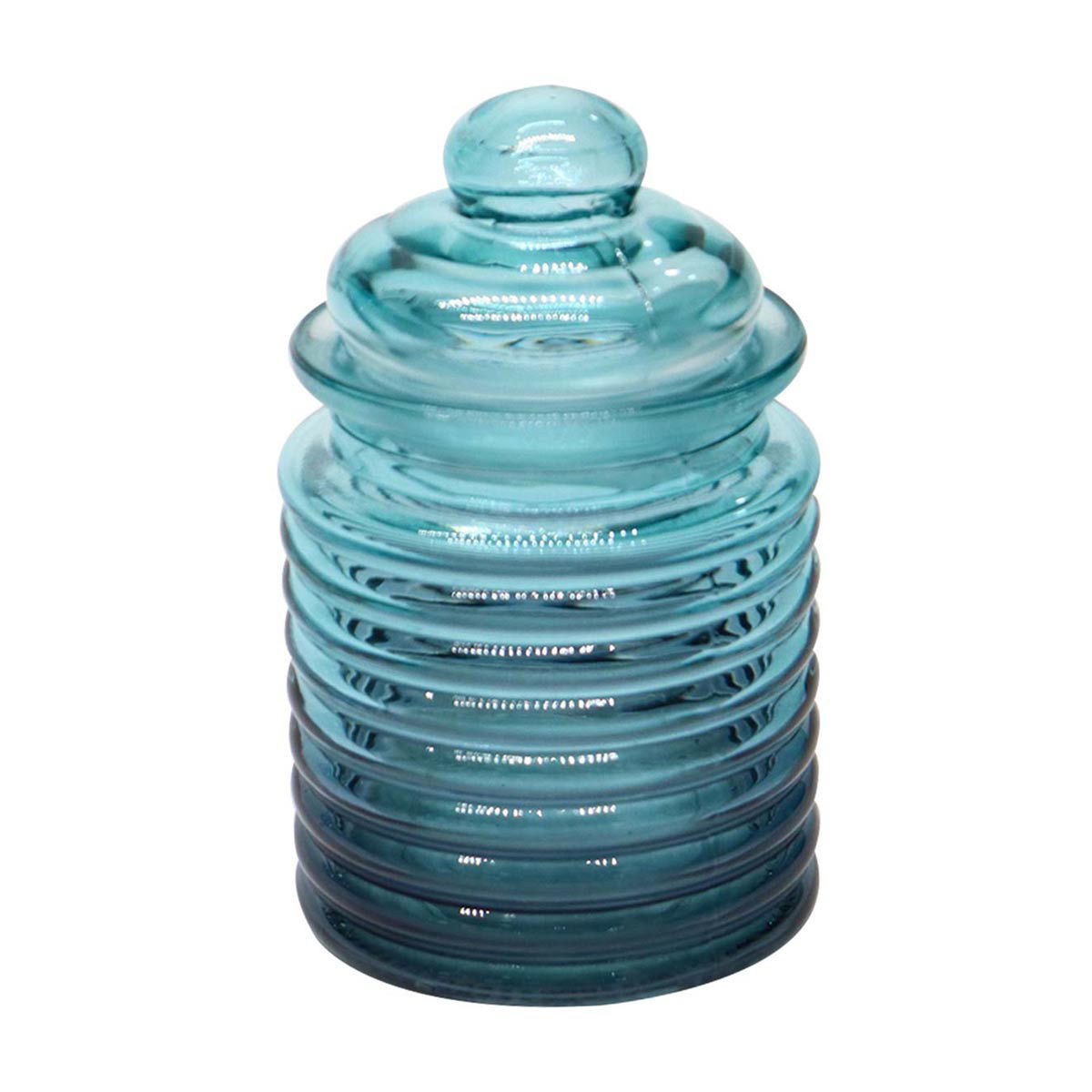 Ribbed Glass Jar with Lid, Teal
