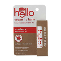 Hello Strawberry with Coconut Oil SPF 15 Vegan Lip Balm, 0.15 oz.