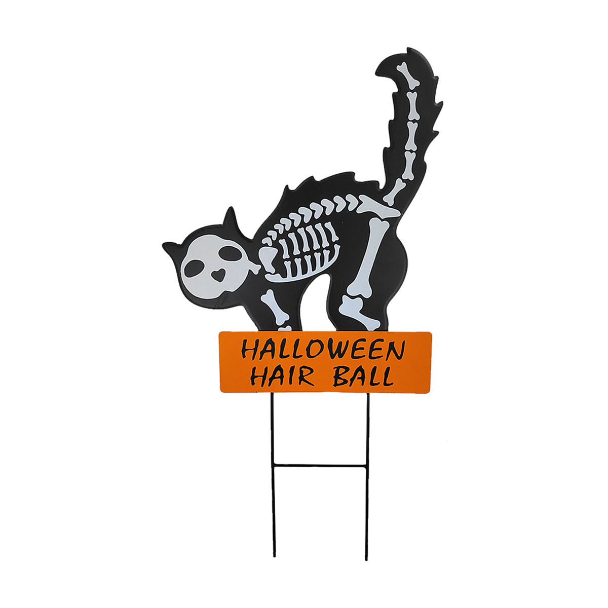 'Halloween Hair Ball' Cat Skeleton Metal Sign