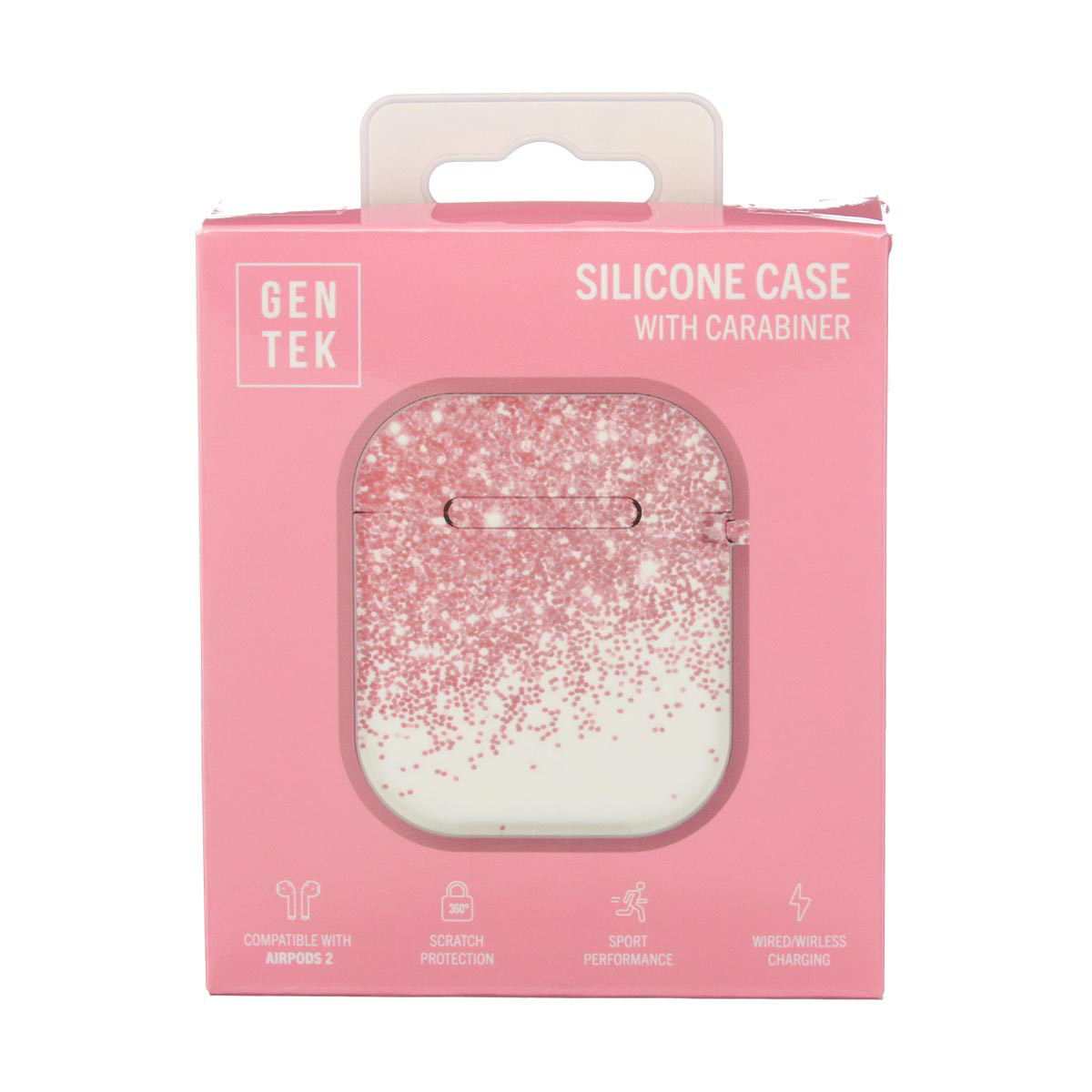 Gentek Glitter Airpods Silicon Case with Carabiner Red