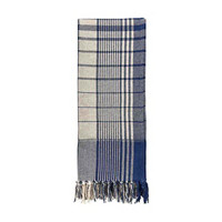 Woven Check Throw with Fringe, Navy