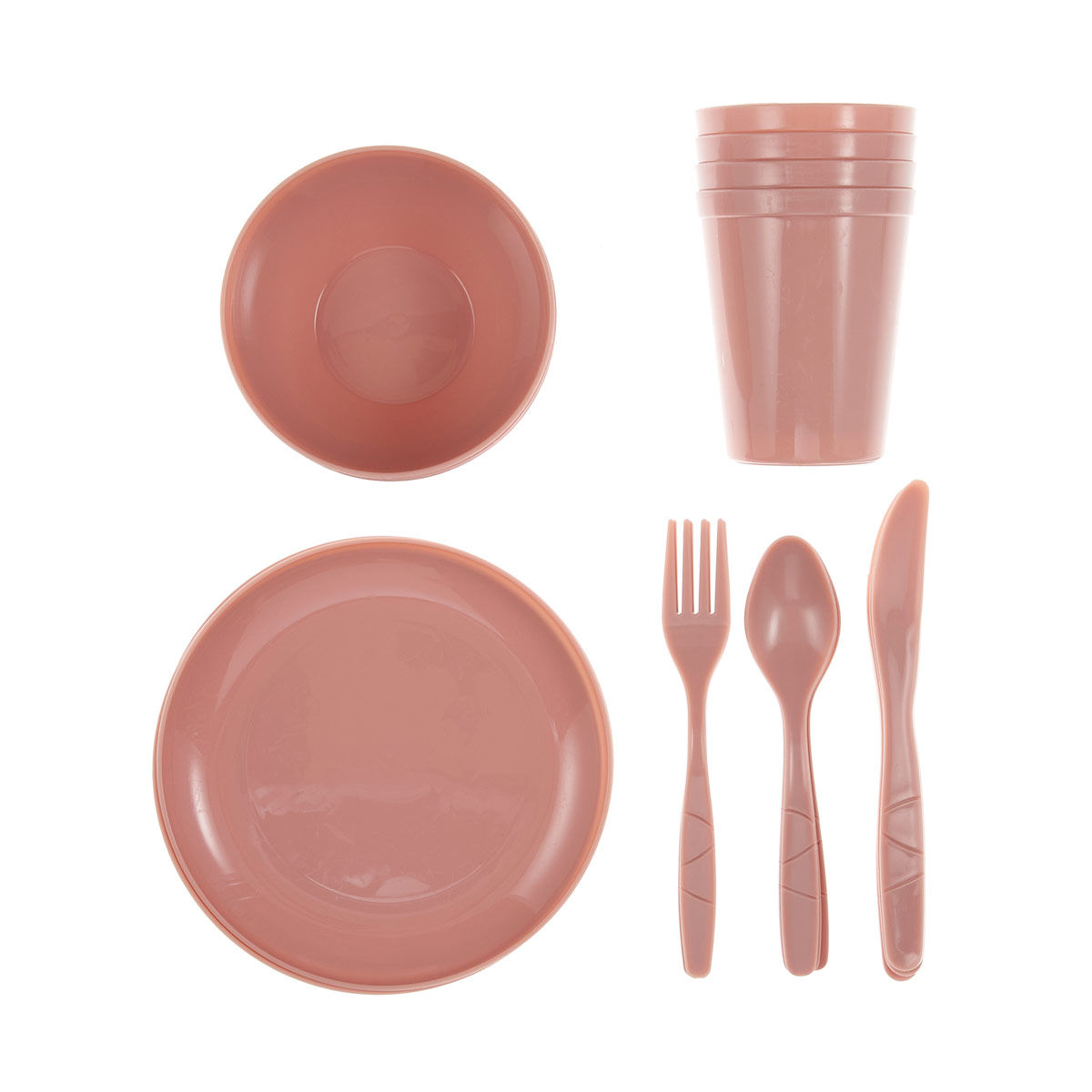 Reusable Plastic Dinnerware Set with Carrying Case, 25 Pieces