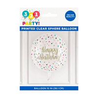 321 Party! Happy Birthday Confetti-printed Sphere Balloon, 15