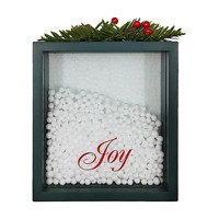 Green &#x27;Joy&#x27; Christmas Snow Box with Artificial Leaves