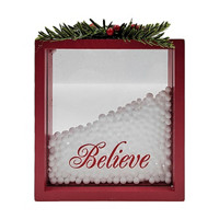 Red 'Believe' Christmas Snow Box with Artificial Leaves & Berries