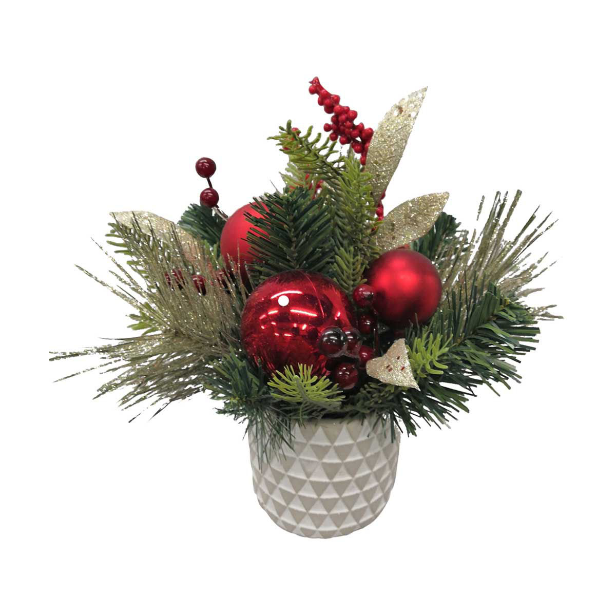 Artificial Christmas Arrangement with Ornaments, Pine Needles, and