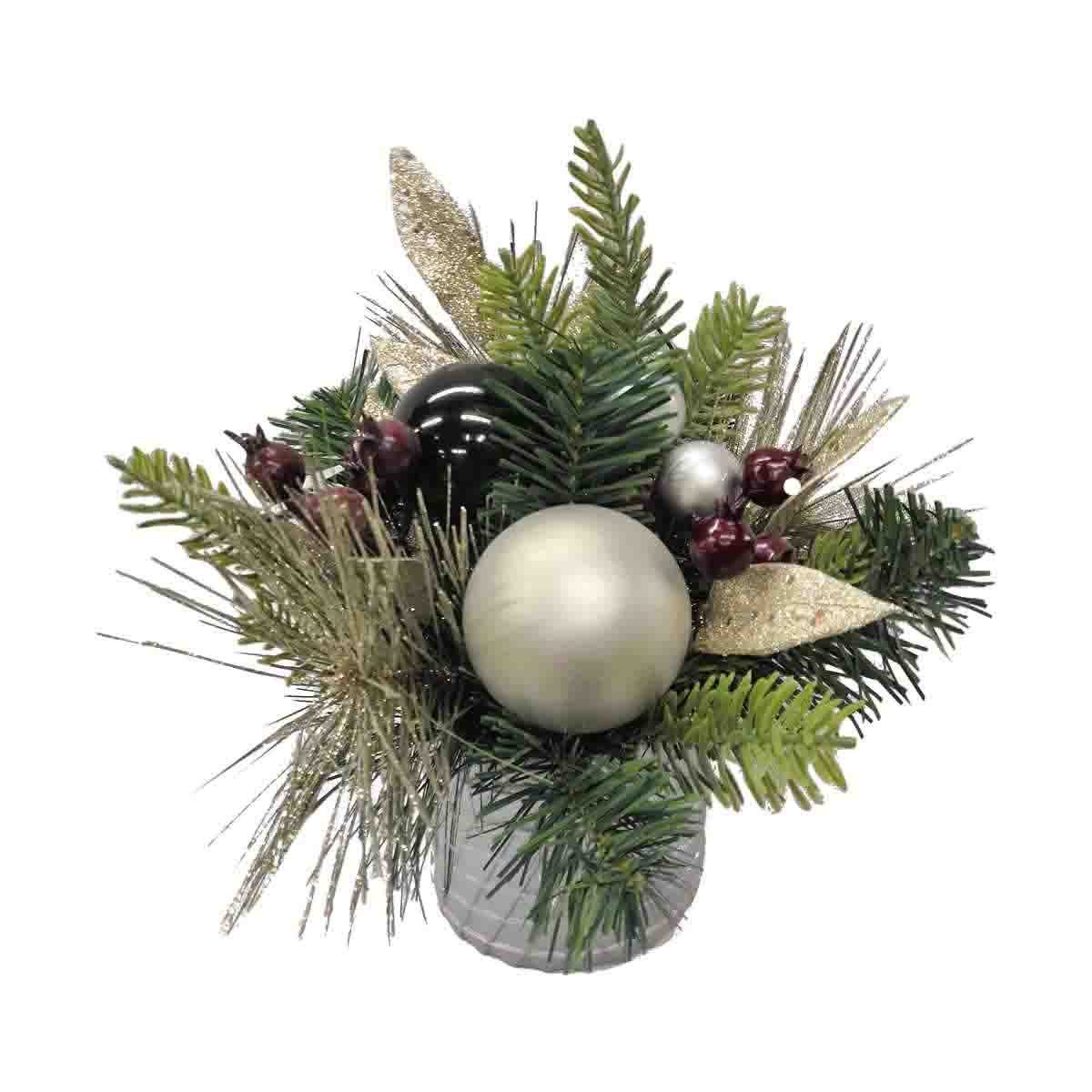 Artificial Christmas Arrangement with Ornaments, Pine Needles, and