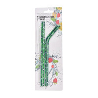 Reusable Stainless Steel Straws, 4 Straws, Tropical