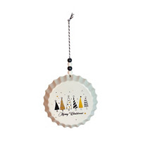 'Merry Christmas' Painted Bottlecap Ornament with Trees