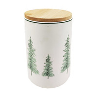 Dolomite Christmas Tree Printed Container with Wooden Lid, Large