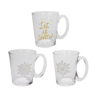Decorative Mini Glass Mugs with Christmas Decals