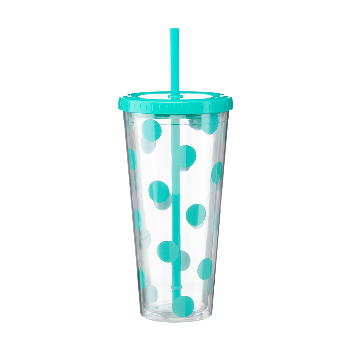 Insulated Plastic Tumbler with Lid and Straw, Green, 24 oz.