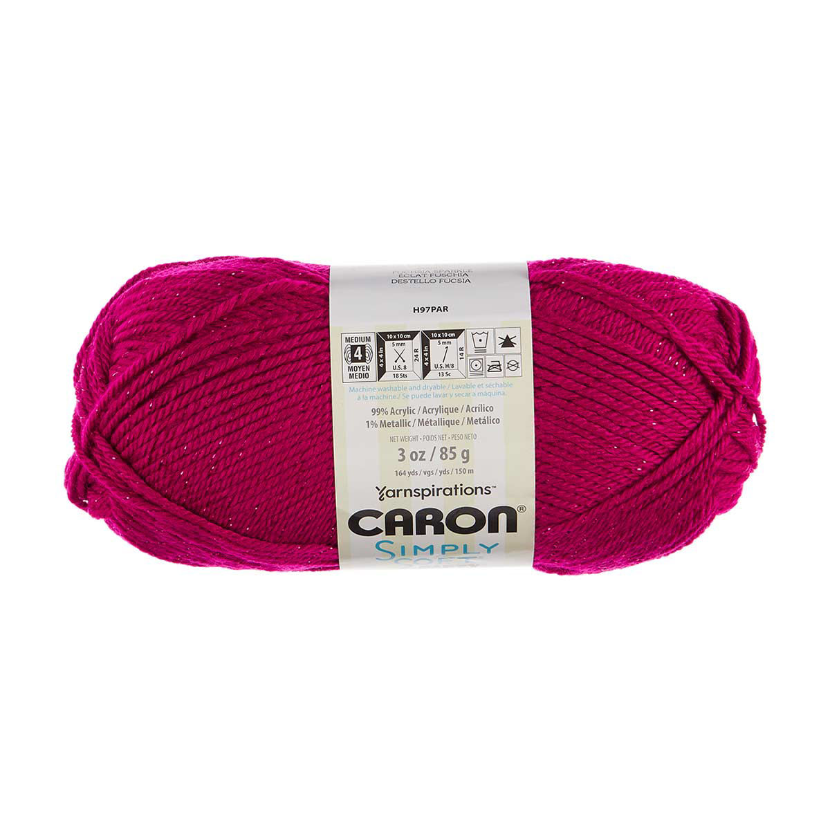 Yarnspirations Caron Simply Soft Sparkling Yarn, Fuchsia