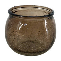 Decorative Small Glass Crackle Candle Holder, Gray