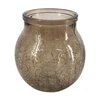 Decorative Large Glass Crackle Candle Holder, Gray