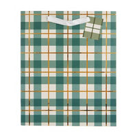Green Plaid Gift Bag with Ribbon Handle, Large