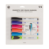 U Brands Magnetic Dry Erase Markers, Set of 6, Assorted Colors, Low-Odor, Medium (2 mm) Point