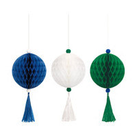 Blue, White, & Green Tissue Paper Ornament Decorations, 3 ct, 16 in