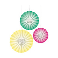 Pink, Green & Yellow Tissue Paper Fan Decorations, 3 Count