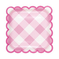 Scalloped Pastel Gingham Party Plates, 8 ct, 9 in
