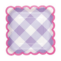Scalloped Pastel Gingham Party Plates, 8 ct, 7 in