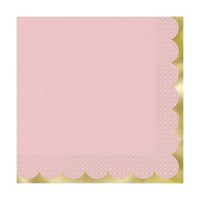 Scalloped Gold & Light Pink Luncheon Napkins, 16 Count