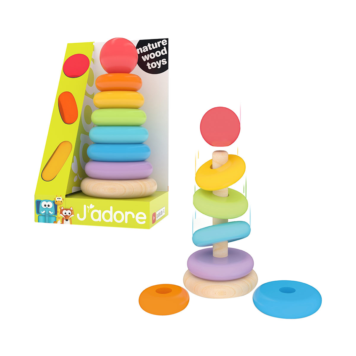 J'adore Rainbow Wooden Ring Stacker
