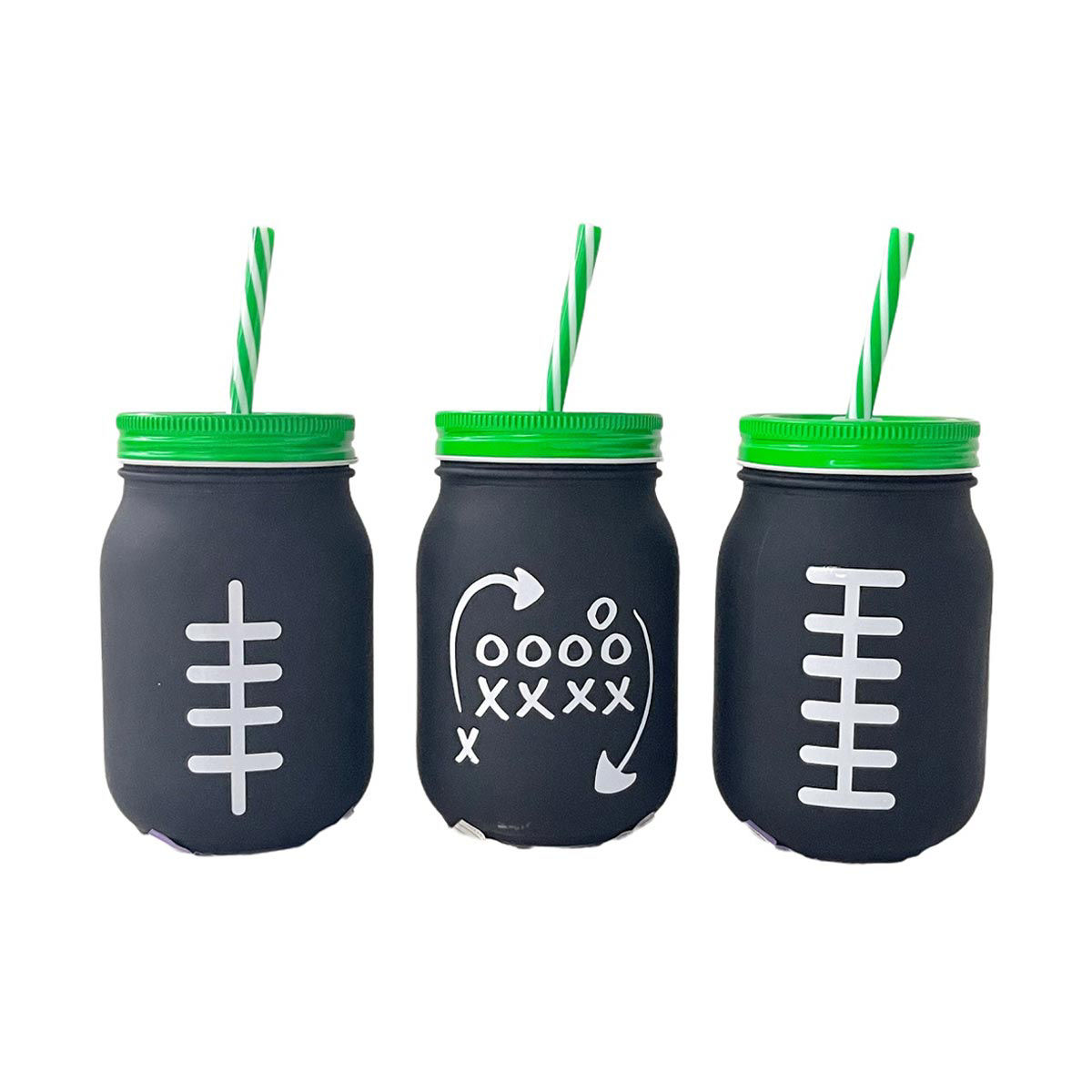 FootballThemed Mason Jar Tumbler with Straw