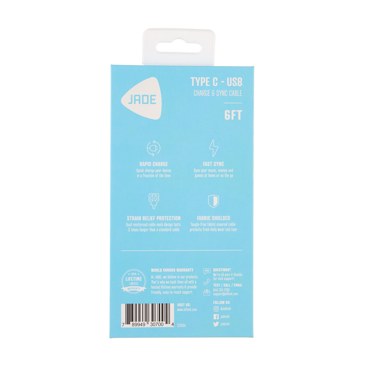 JADE Type C USB Charging Cable, 6 ft, Assorted